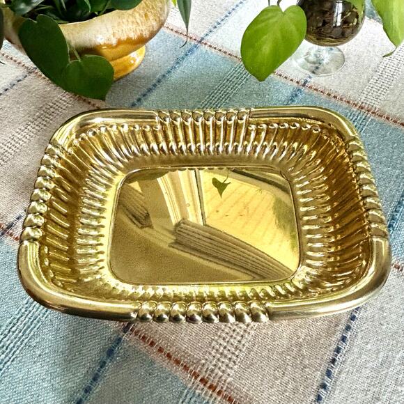 Antique Brasscrafters Sheraton Polished Brass Bowl 11x8 Decorative Tray - Picture 2 of 13